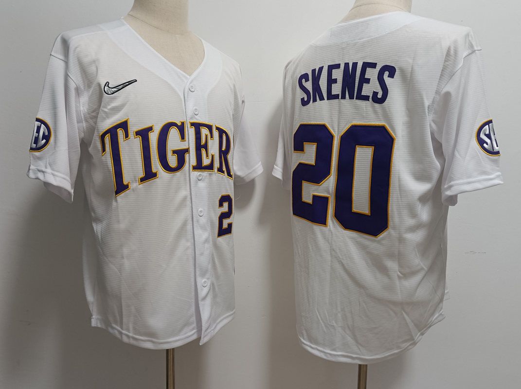Men LSU Tigers #20 Skenes White Nike 2025 NCAA Jersey->ncaa teams->NCAA Jersey